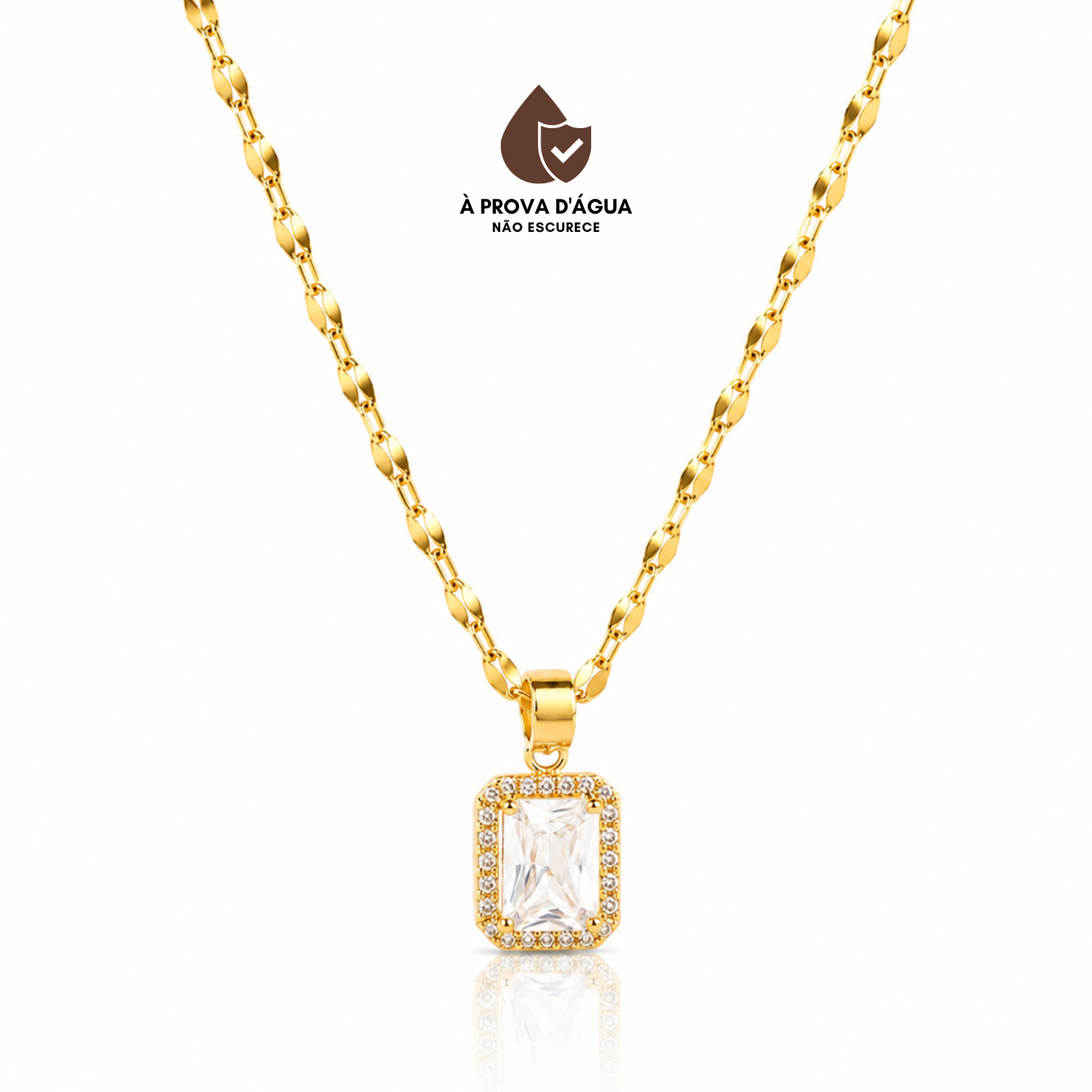 Colar Pedra Diamanté Banhado em Ouro 18k