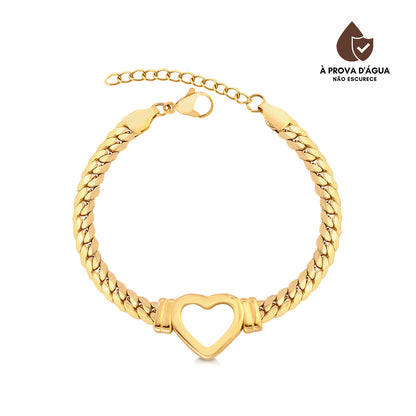 Pulseira de Coração Cubana Banhado em Ouro 18k