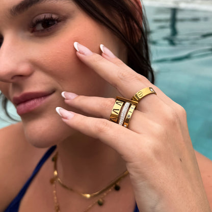 Anel Triplo Romano Banhado em Ouro 18k