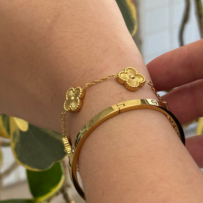 Pulseira Trevo Dourado Banhado em Ouro 18k
