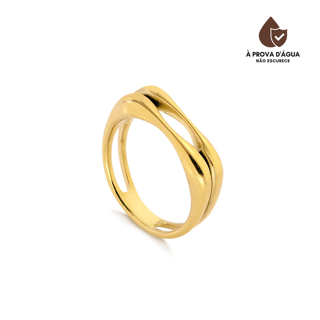 Anel Duplo Vazado Banhado em Ouro 18k
