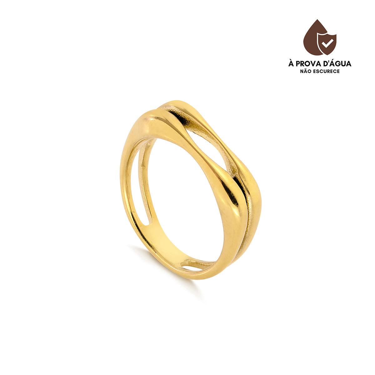 Anel Duplo Vazado Banhado em Ouro 18k
