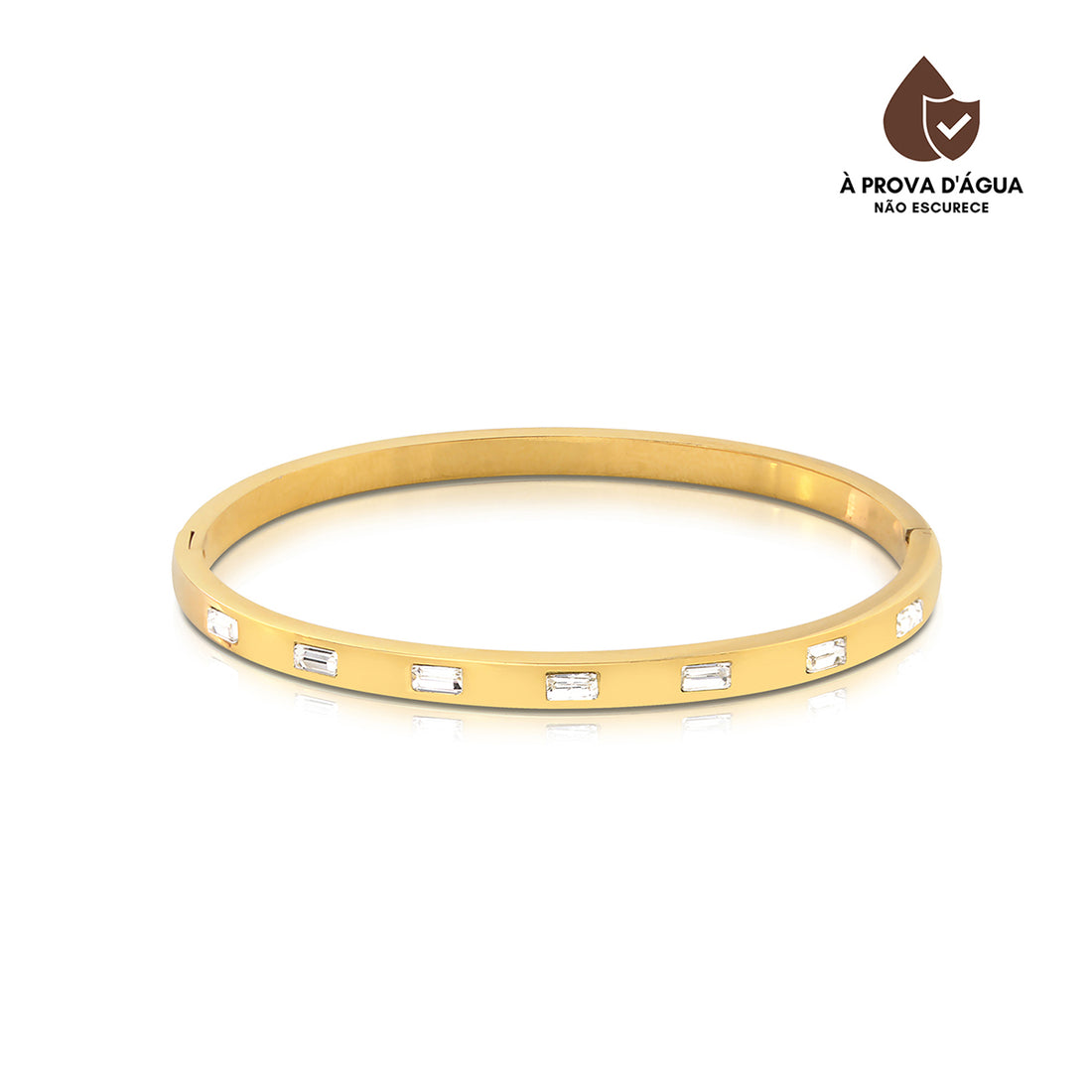 Bracelete Pedras Baguete Slim Banhado em Ouro 18k