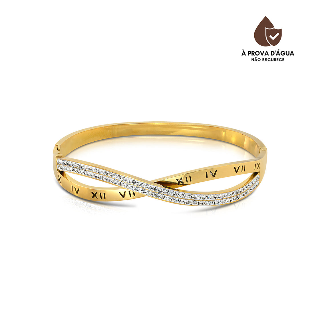 Bracelete Romano Cravejado Banhado em Ouro 18k