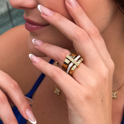 Anel Triplo Romano Luxo Banhado em Ouro 18k