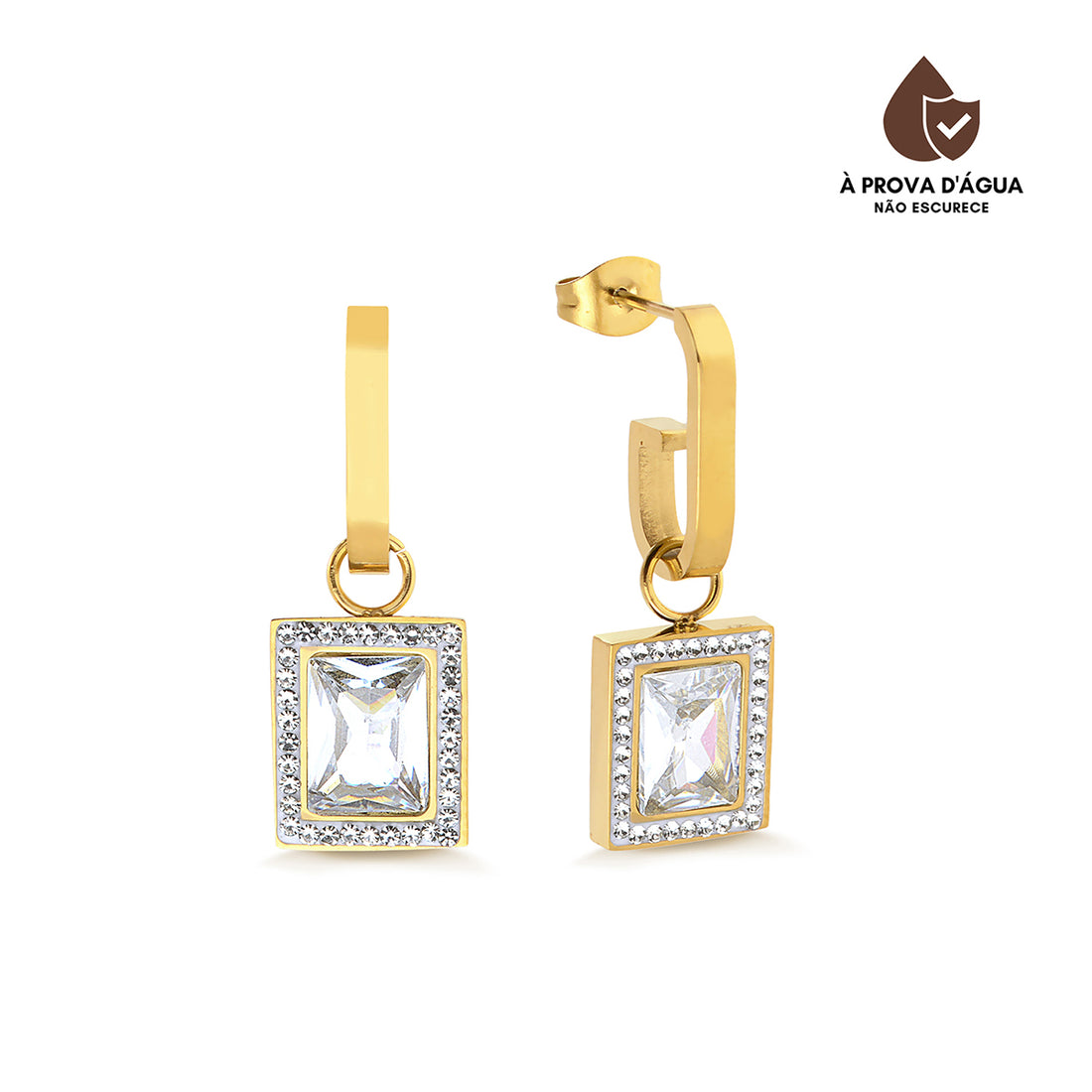 Brinco Luxo Cravejado Banhado em Ouro 18k