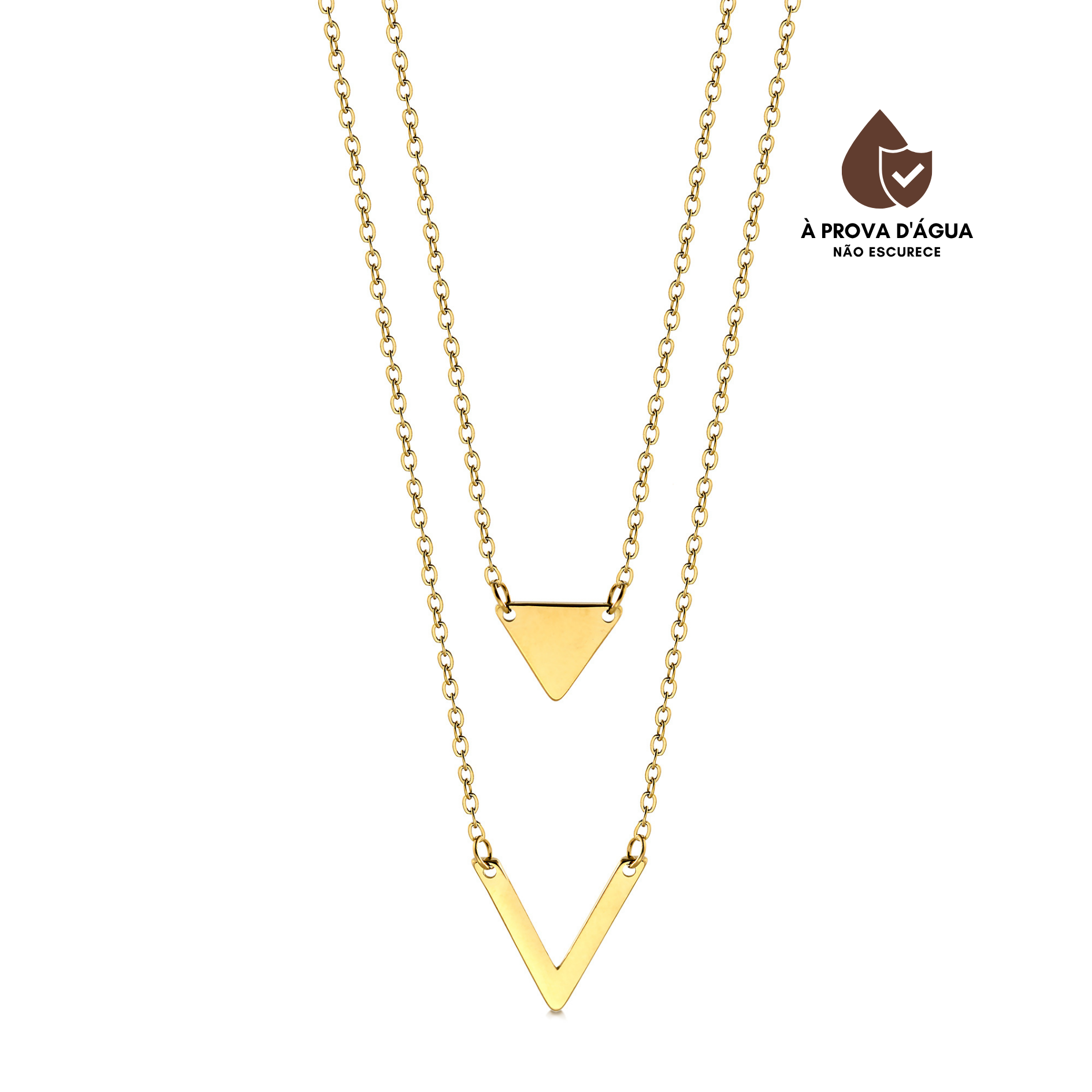 Colar Duplo Triângulo Banhado em Ouro 18k