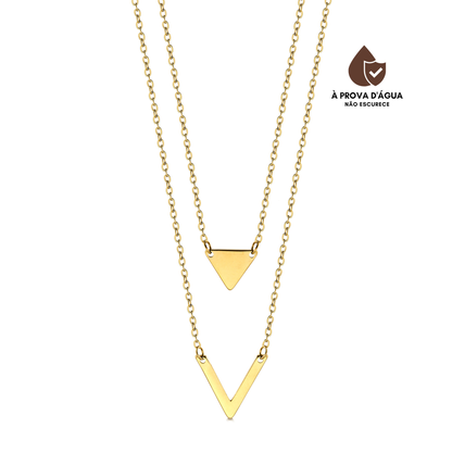 Colar Duplo Triângulo Banhado em Ouro 18k