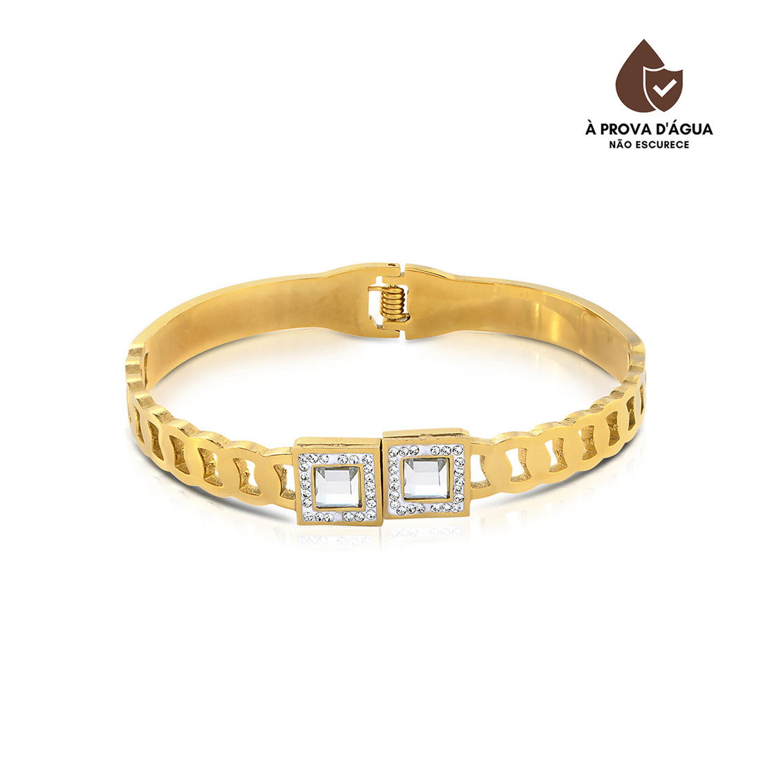 Bracelete Cuff Cravejado Banhado em Ouro 18k