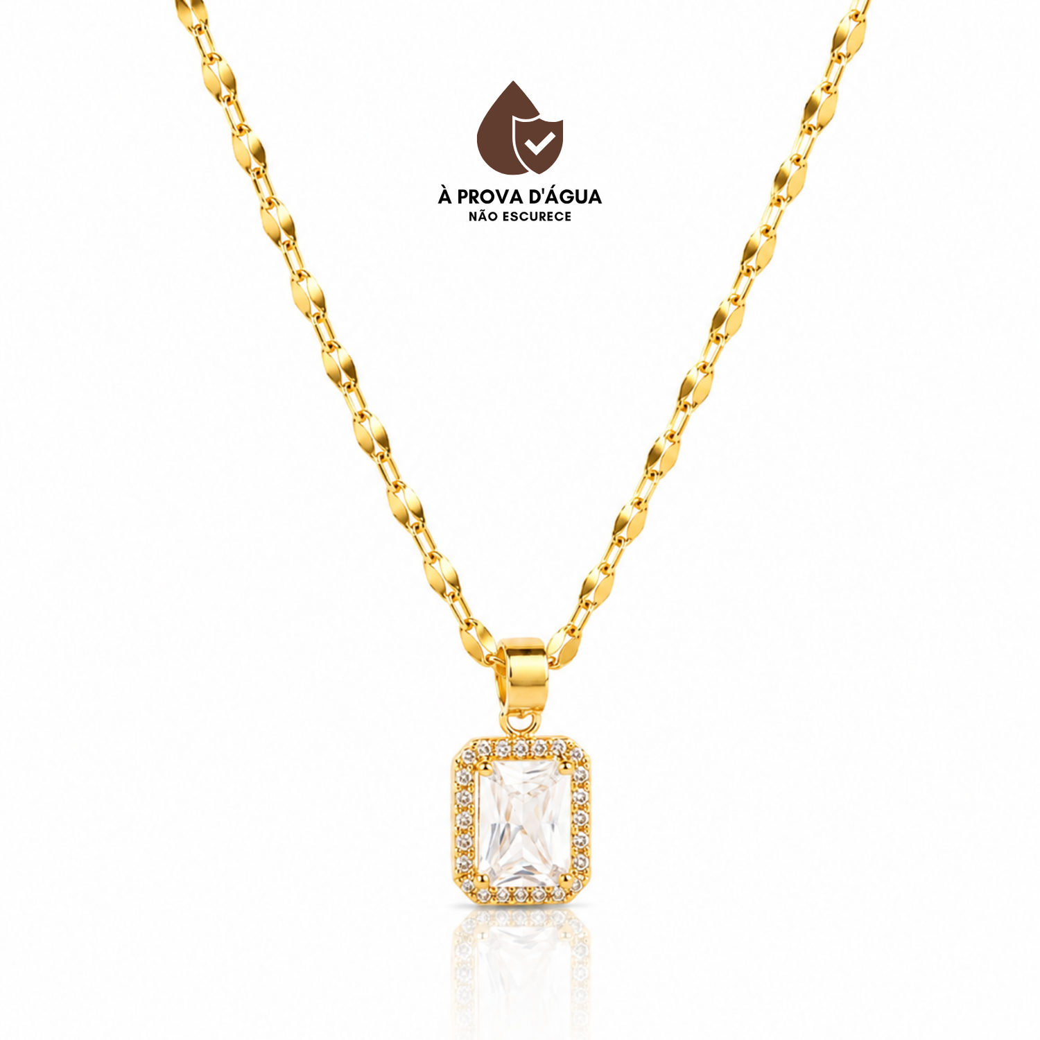 Colar Pedra Diamanté Banhado em Ouro 18k