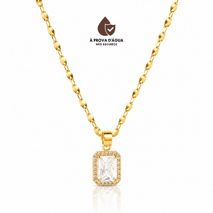 Colar Pedra Diamanté Banhado em Ouro 18k