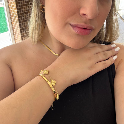 Pulseira Trevo Dourado Banhado em Ouro 18k