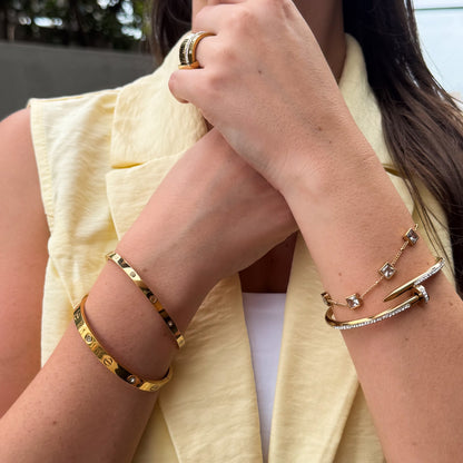 Bracelete Prego Cravejado Banhado em Ouro 18k