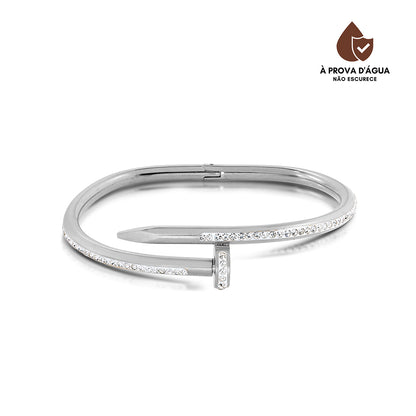 Bracelete Prego Cravejado Banhado em Prata