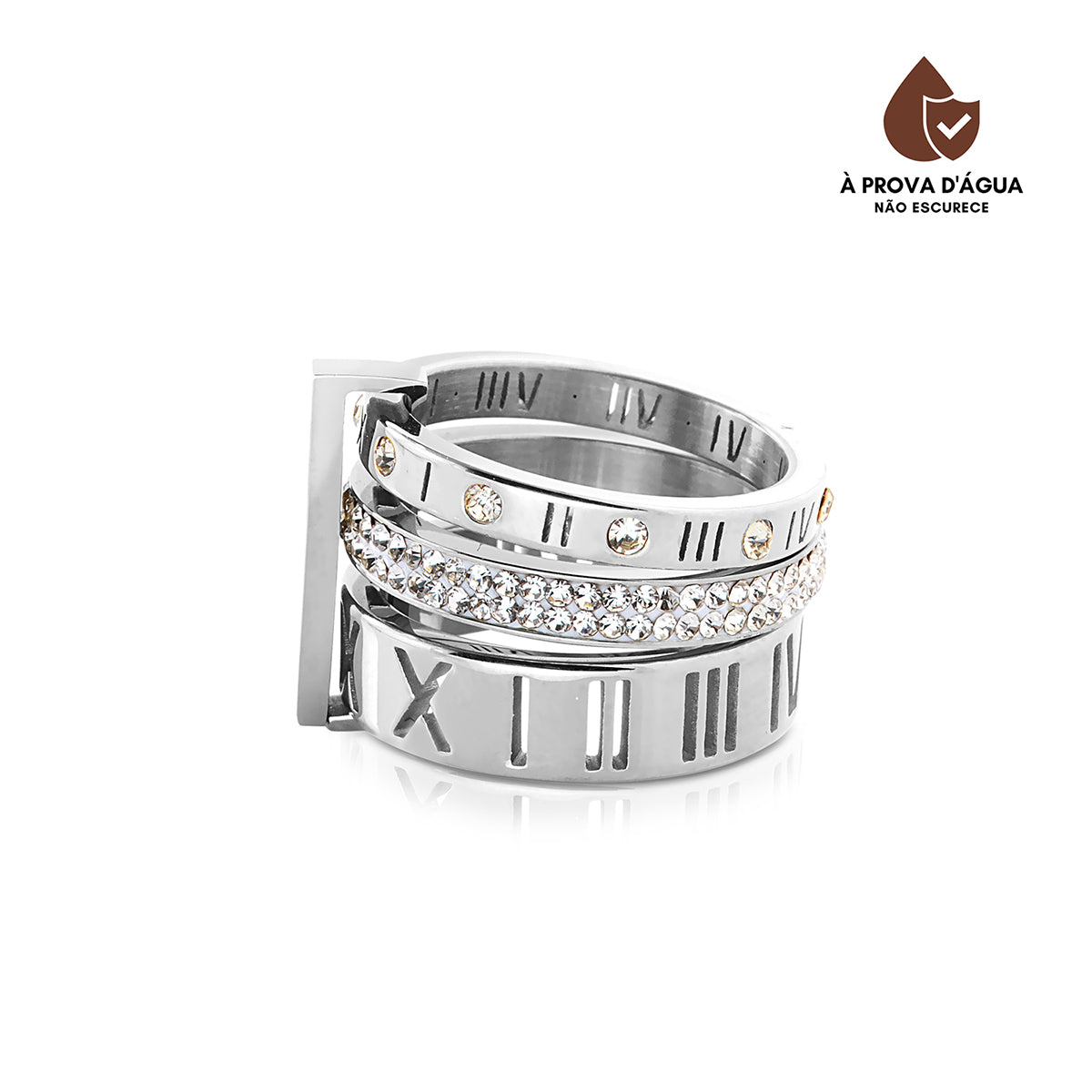 Anel Triplo Romano Banhado em Prata