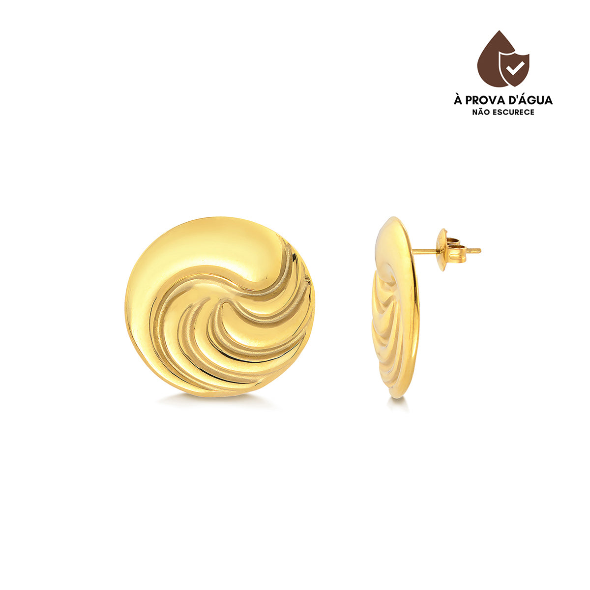 Brinco Luxo Espiral Banhado em Ouro 18k