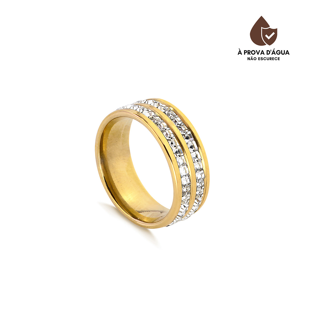 Anel Duplo com Pedras Brilhantes Banhado em Ouro 18k