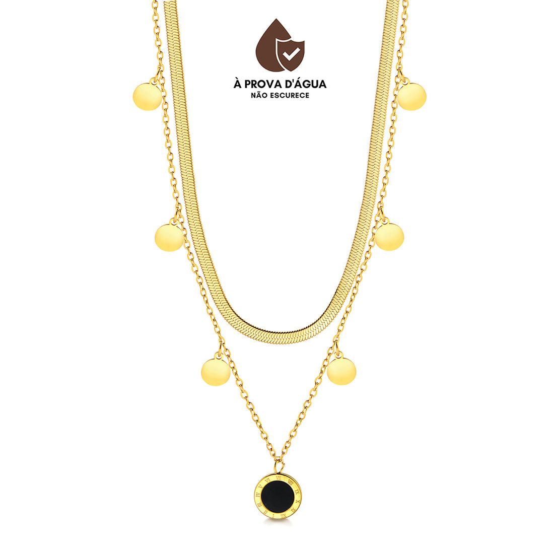 Colar Ônix Elegance Banhado em Ouro 18k