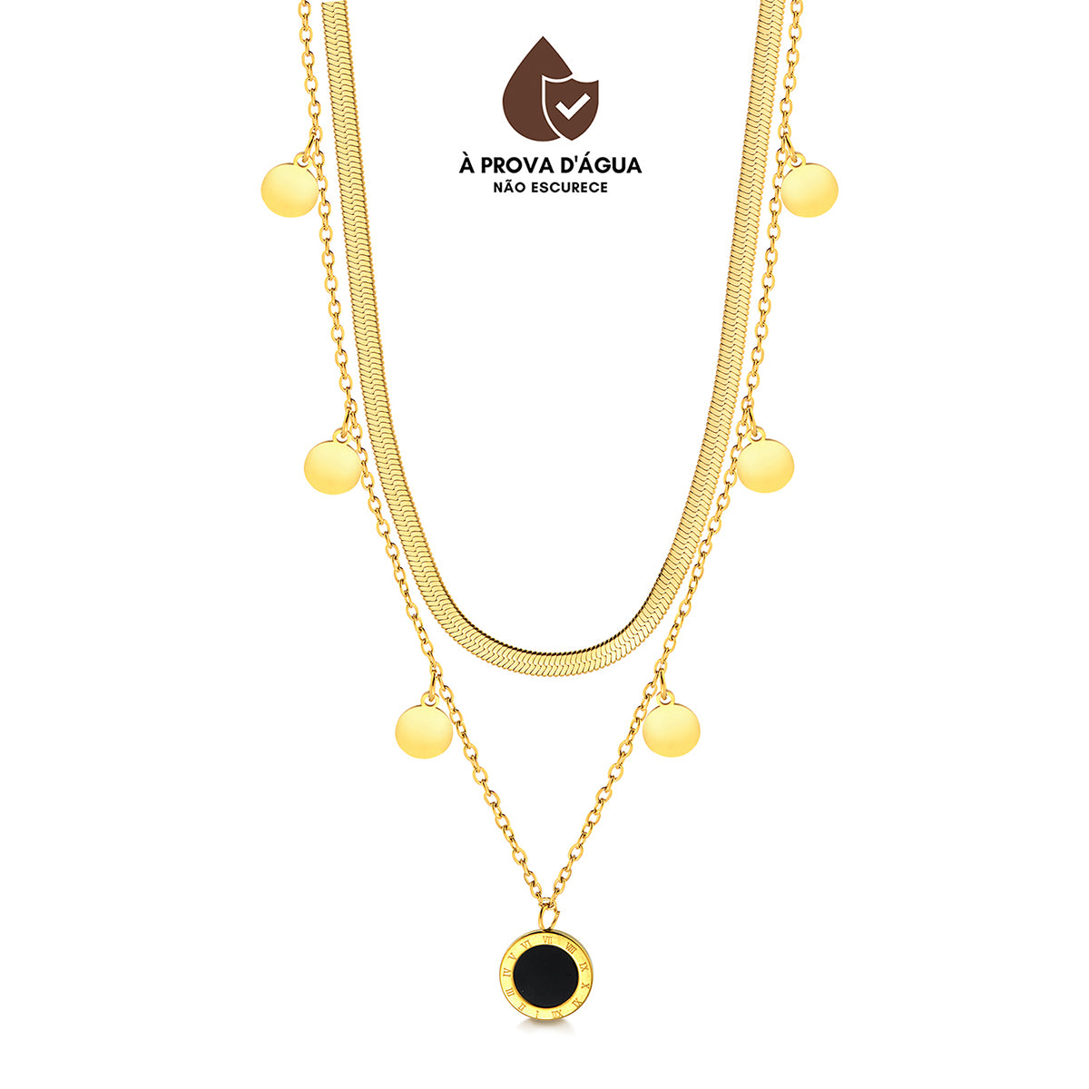 Colar Ônix Elegance Banhado em Ouro 18k