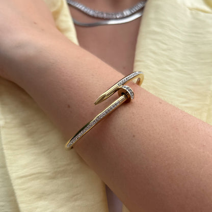 Bracelete Prego Cravejado Banhado em Ouro 18k