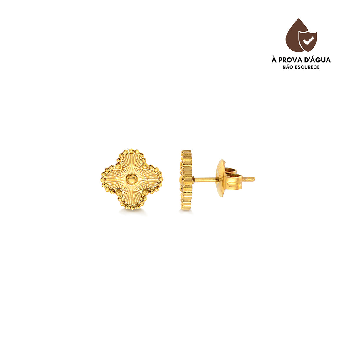 Brinco Trevo Dourado Banhado em Ouro 18k