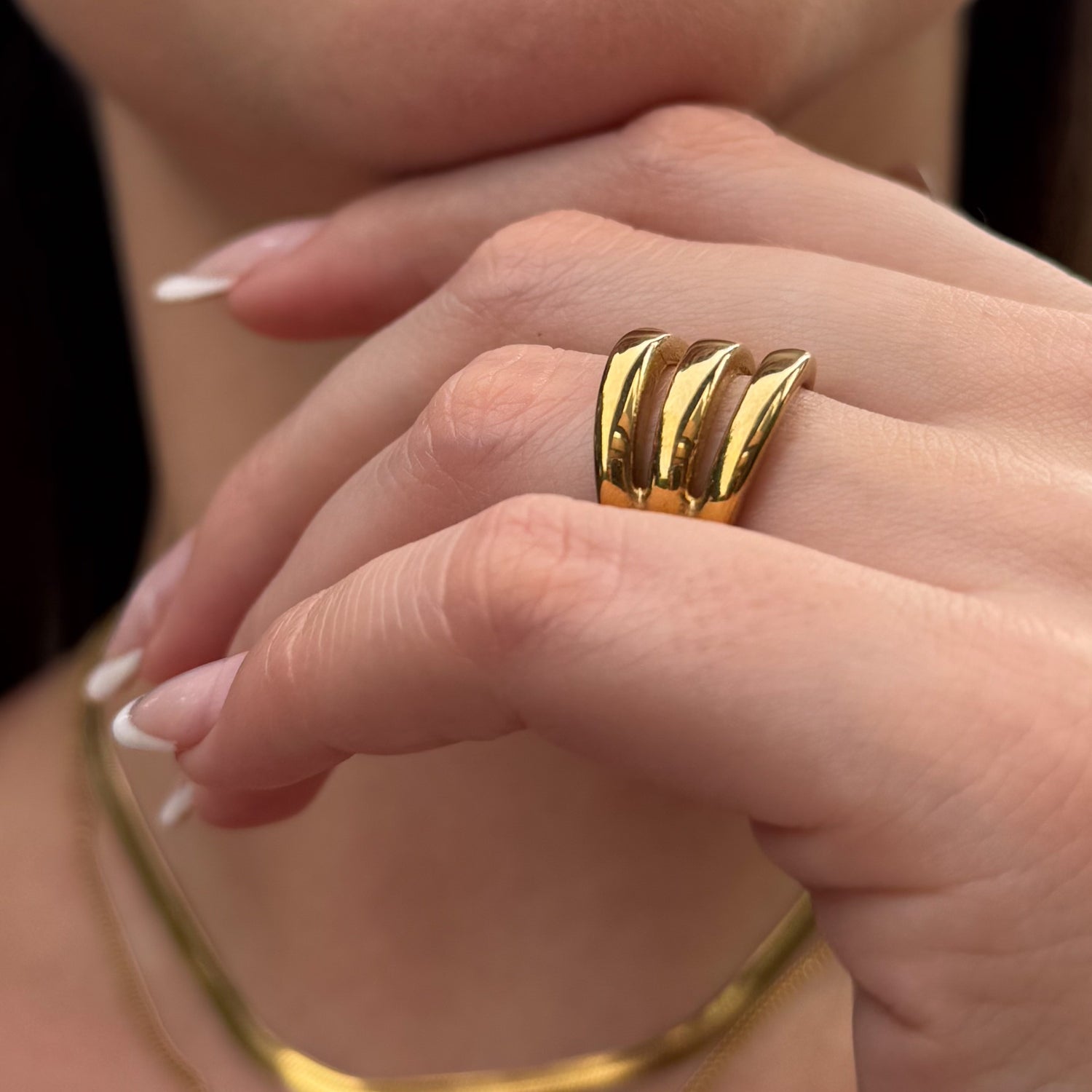 Anel Triplo Luxo Banhado em Ouro 18k