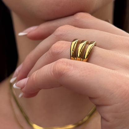 Anel Triplo Luxo Banhado em Ouro 18k