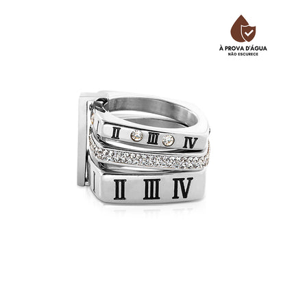 Anel Triplo Romano Luxo Banhado em Prata