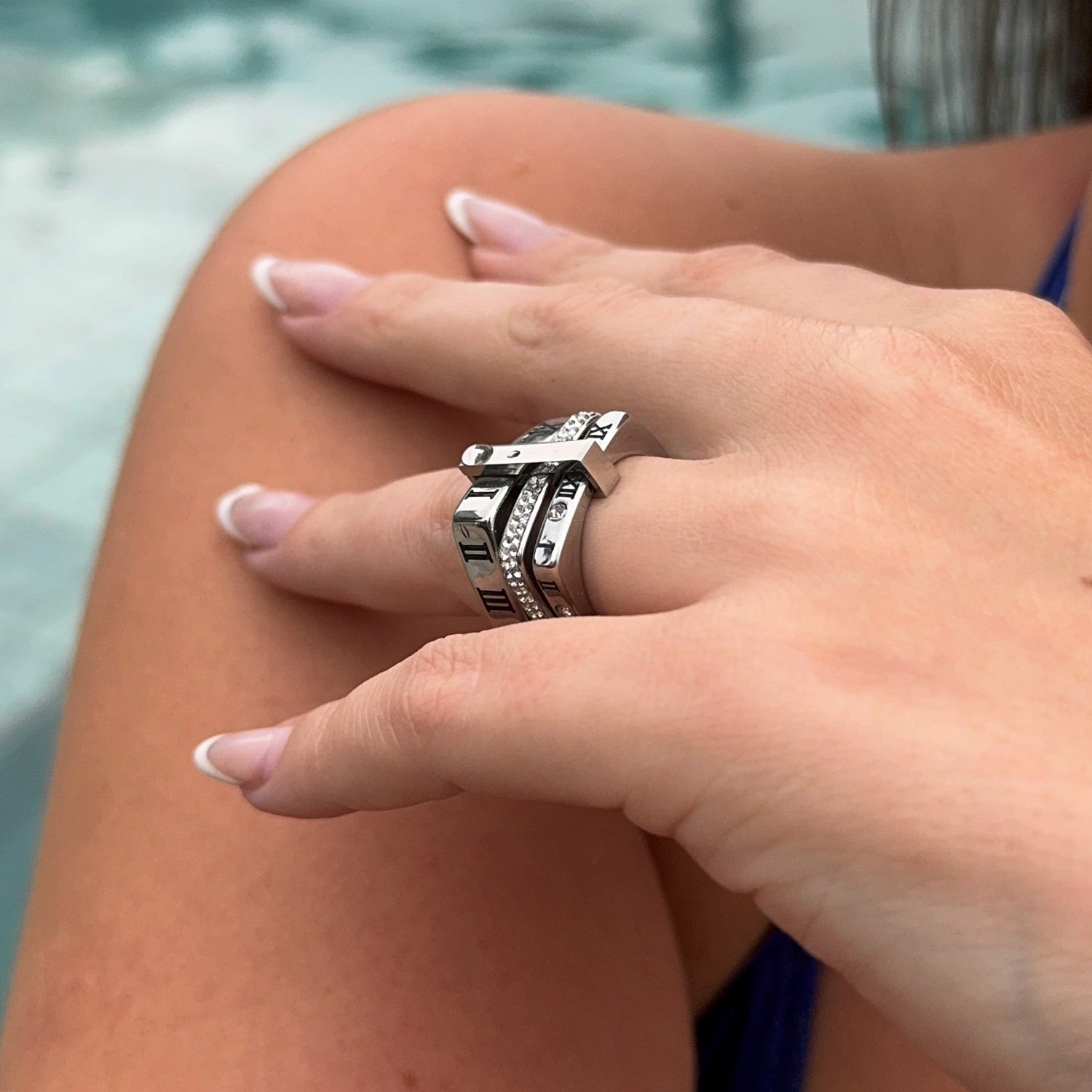 Anel Triplo Romano Luxo Banhado em Prata