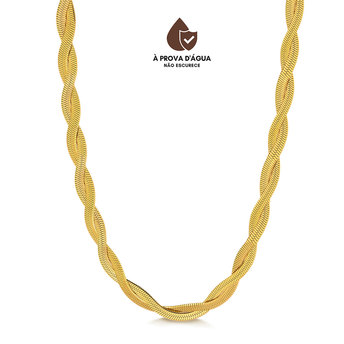 Colar Fita Trançada Dupla Banhado em Ouro 18k