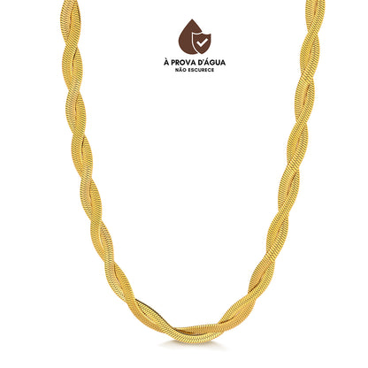 Colar Fita Trançada Dupla Banhado em Ouro 18k