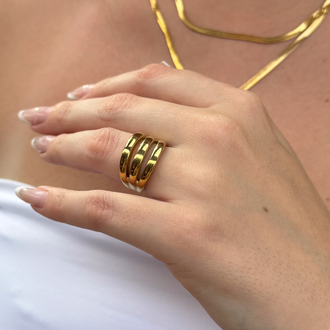 Anel Triplo Luxo Banhado em Ouro 18k