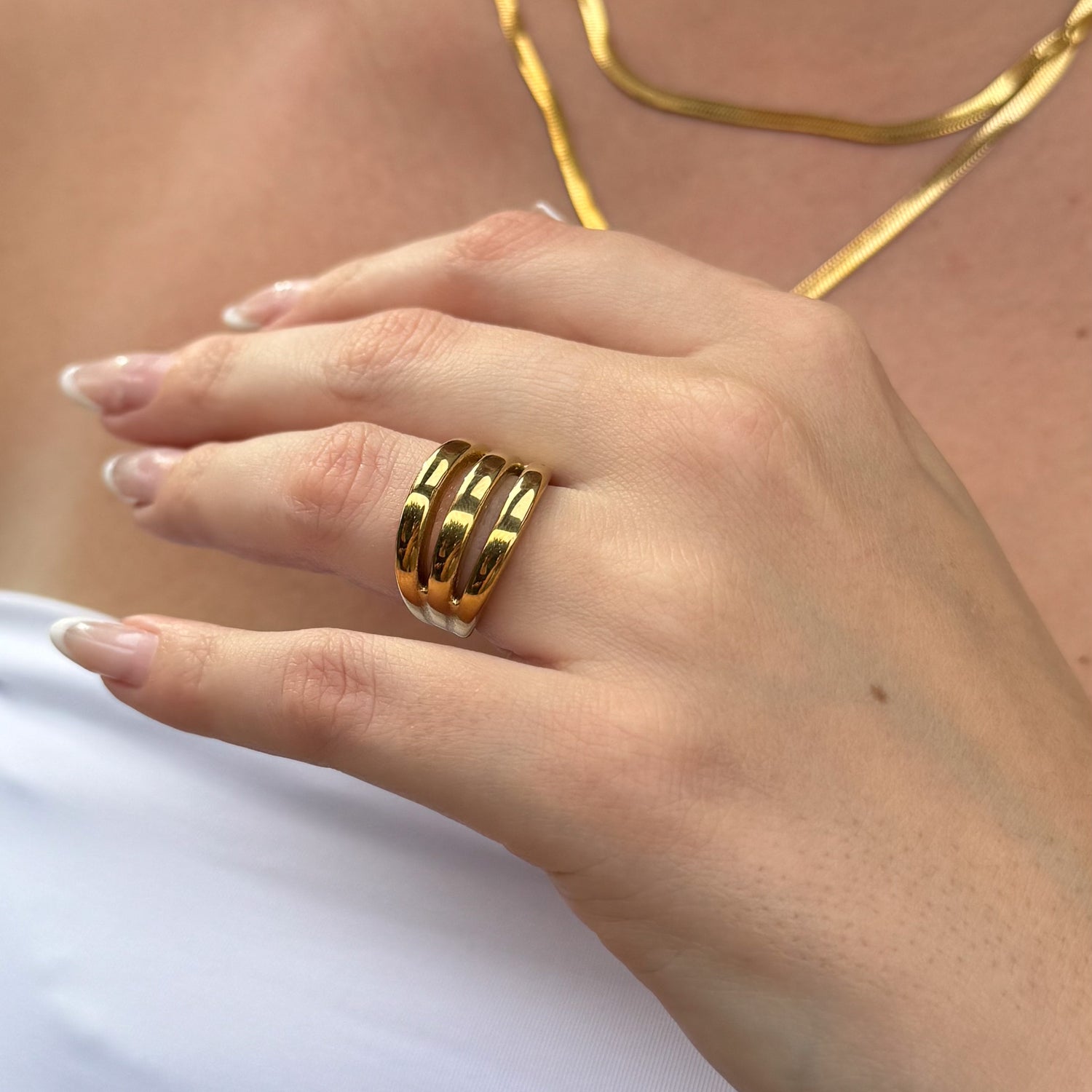 Anel Triplo Luxo Banhado em Ouro 18k