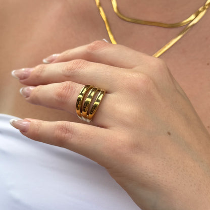 Anel Triplo Luxo Banhado em Ouro 18k