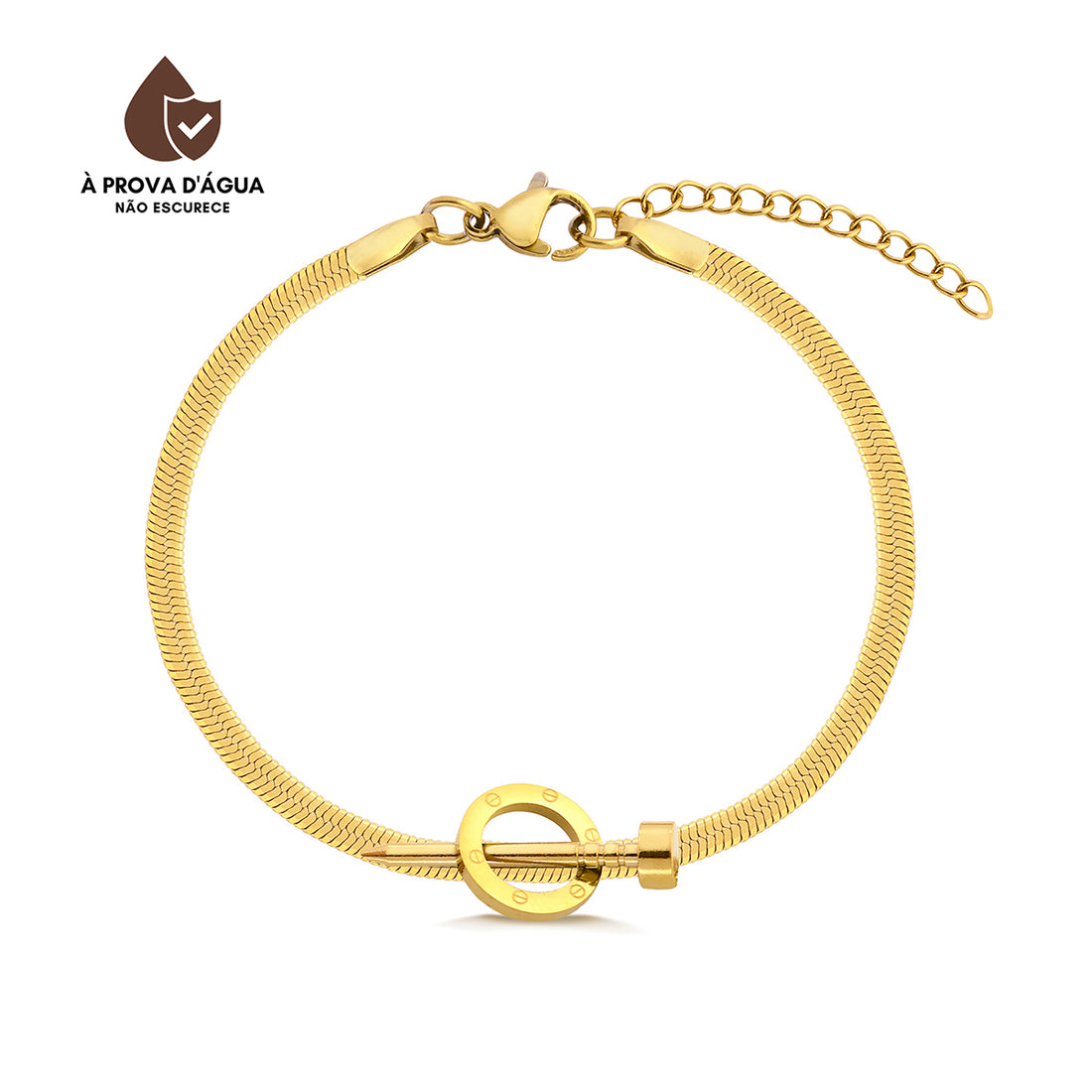 Pulseira Fita com Detalhe em Prego Banhado em Ouro 18k
