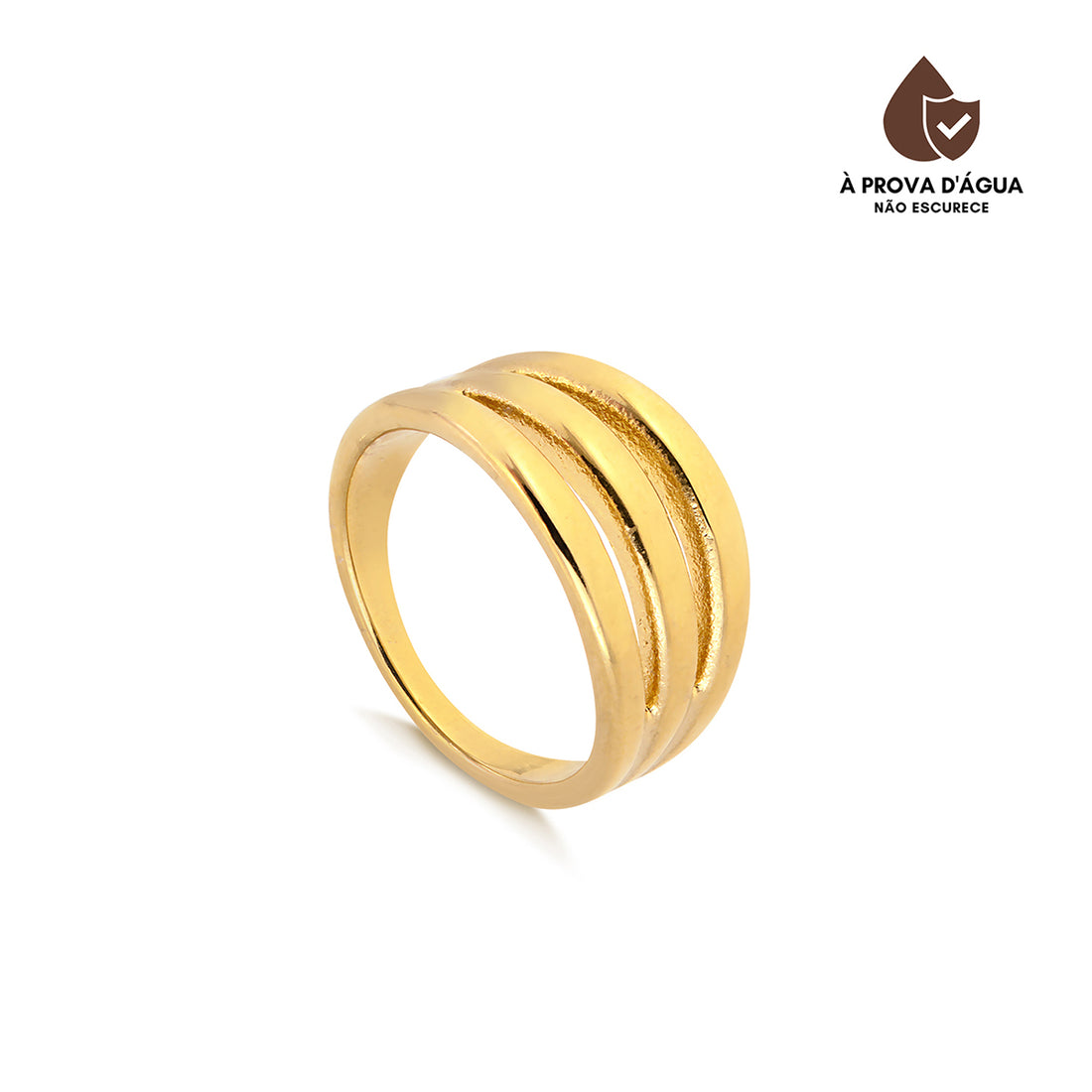 Anel Triplo Luxo Banhado em Ouro 18k