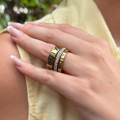 Anel Triplo Romano Banhado em Ouro 18k