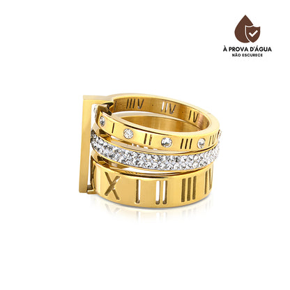 Anel Triplo Romano Banhado em Ouro 18k