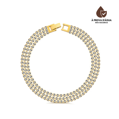 Pulseira 4 Fileiras Cravejada Banhado em Ouro 18k