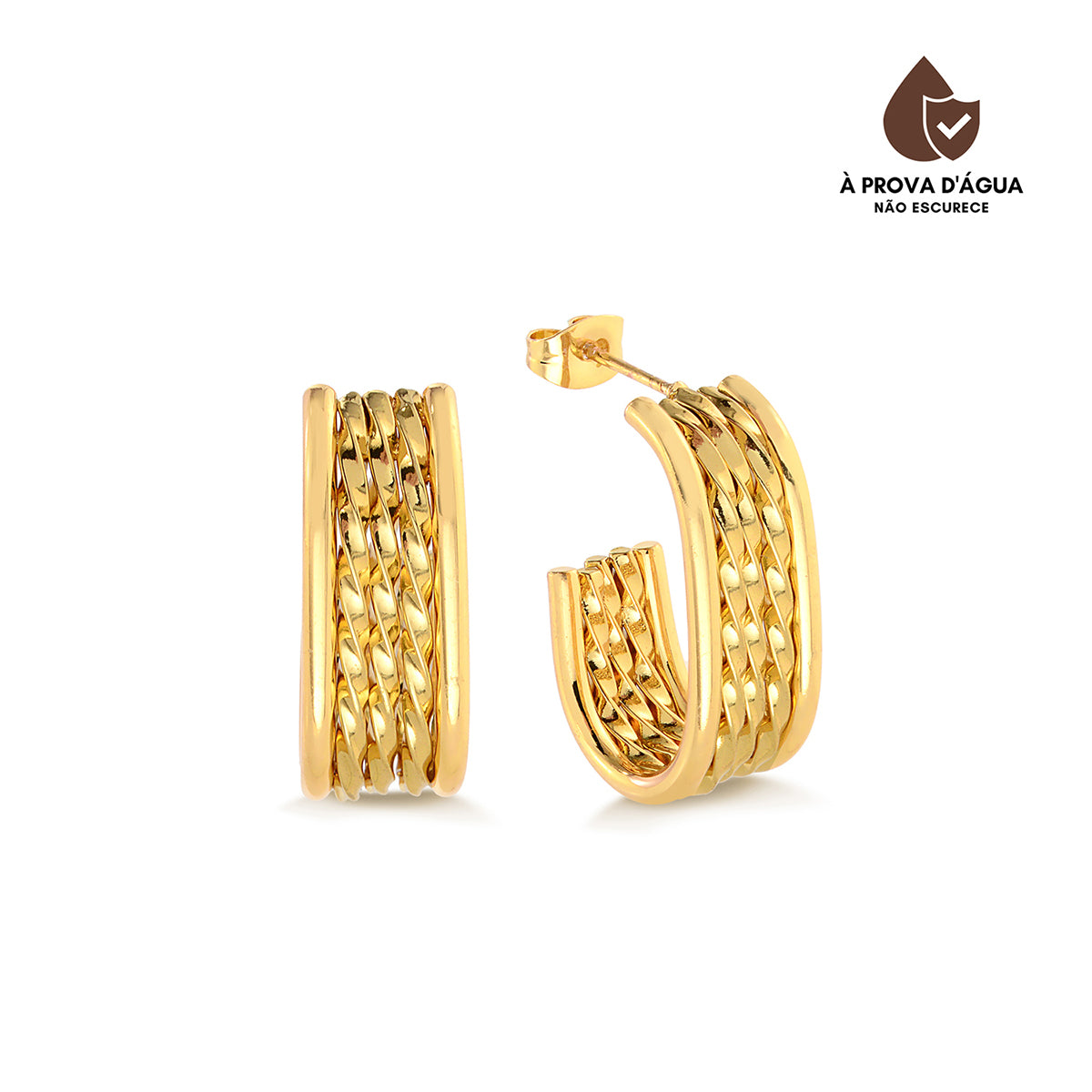 Brinco Luxo Duplo Banhado em Ouro 18k