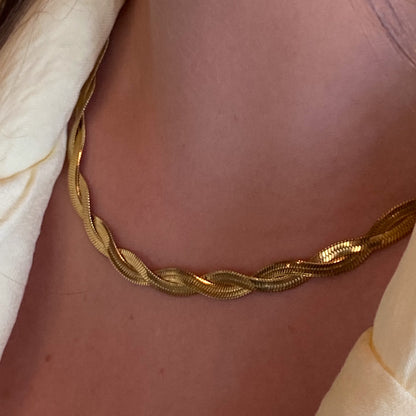 Colar Fita Trançada Dupla Banhado em Ouro 18k