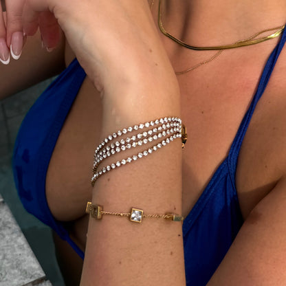 Pulseira 4 Fileiras Cravejada Banhado em Ouro 18k