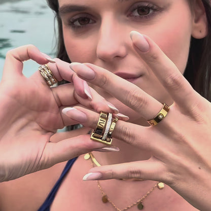 Anel Triplo Romano Banhado em Ouro 18k